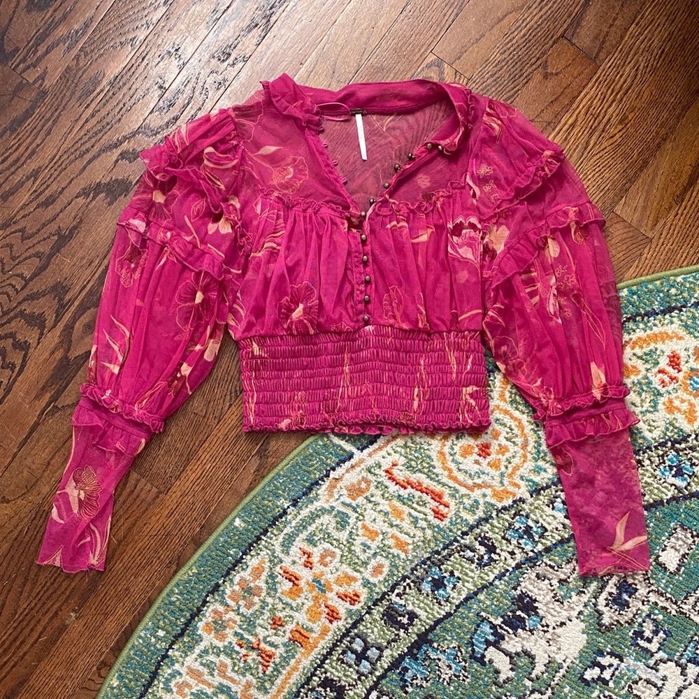 Free people mesh ruched blouse